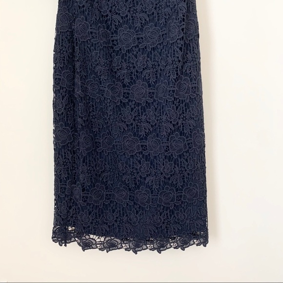Nanette Lepore One Shoulder Lace Crochet Sheath Dress Navy Blue Midi 2 NWT - Picture 6 of 8